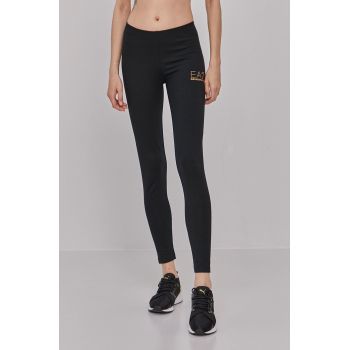 EA7 Emporio Armani Colanți femei, culoarea negru, cu imprimeu