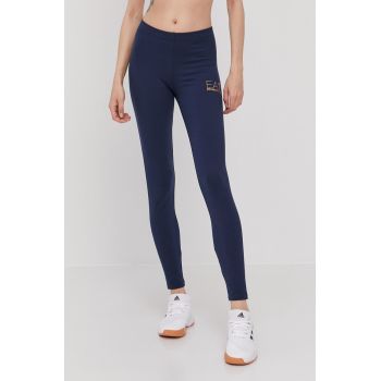 EA7 Emporio Armani Colanți femei, culoarea albastru marin, cu imprimeu