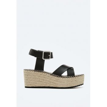 Sandale tip espadrile din piele ecologica cu talpa wedge