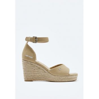 Sandale wedge tip espadrile din denim