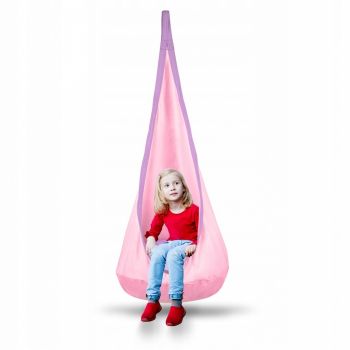 Hamac tip Cocoon pentru copii 140 x 55 cm Neo-Sport Cocoon Roz deschis, utilizare interiorexterior, capacitate maxima 80 kg, husa detasabila si lavabila, perna cu umplutura moale inclusa