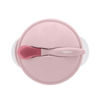 Set castron cu ventuza si lingurita cu senzor de temperatura KikkaBoo Pink