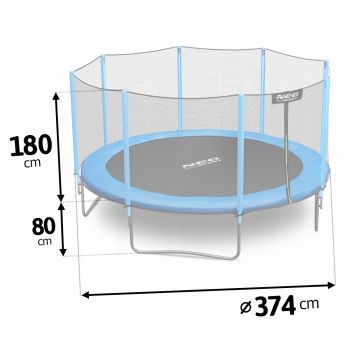 Trambulina de gradina cu plasa exterioara, stalpi si scara 374 cm (12FT) Neo-Sport NS-12Z181 albastru de firma originala