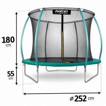 Trambulina de gradina cu plasa interioara, stalpi si scara 252 cm (8FT) Neo-Sport NS-08C181 verde de firma originala