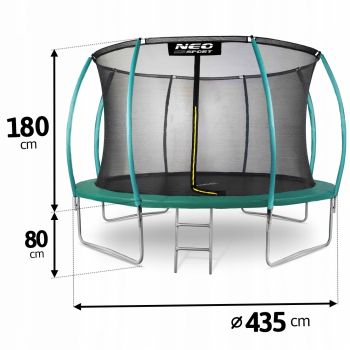 Trambulina de gradina cu plasa interioara, stalpi si scara 435 cm (14FT) Neo-Sport NS-14C181 verde la reducere