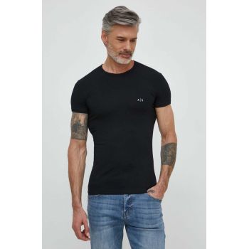 Armani Exchange tricou 2-pack barbati, culoarea negru, neted ieftin