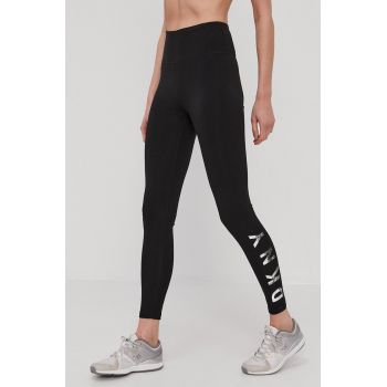 Dkny Colanți femei, culoarea negru, cu imprimeu