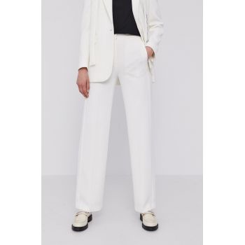 Karl Lagerfeld Pantaloni femei, culoarea crem, lat, high waist