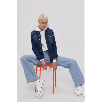 Tommy Jeans Geacă jeans femei, culoarea albastru marin, de tranzitie de firma originala