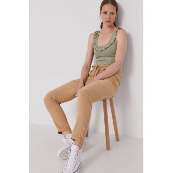 Pepe Jeans Pantaloni Dash femei, culoarea maro, model drept, medium waist ieftina