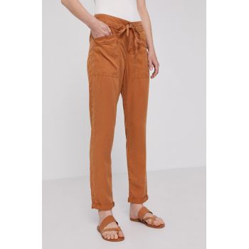 Pepe Jeans Pantaloni Dash femei, culoarea maro, model drept, medium waist