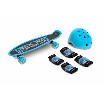 Set Skateboard cu casca cotiere si genunchiere Toyz Dexter Albastru ieftin
