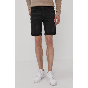 Jack & Jones Pantaloni scurți jeans bărbați, culoarea negru