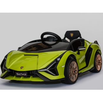 Masinuta electrica 12V cu roti EVA si scaun din piele Lamborghini Sian Verde ieftina