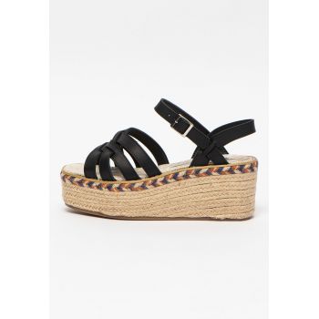 Sandale tip espadrile din piele ecologica cu talpa wedge Obi