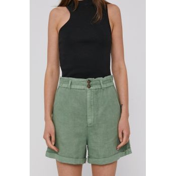 GAP Pantaloni scurți femei, culoarea verde, material neted, high waist