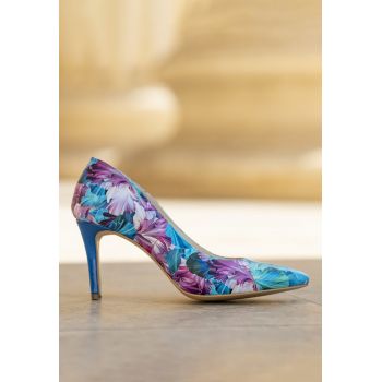 Pantofi stiletto de piele cu imprimeu floral Adele