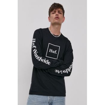 HUF Longsleeve din bumbac culoarea negru, cu imprimeu