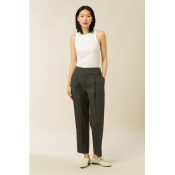 Ivy & Oak Pantaloni PHOEBE femei, culoarea verde, model drept, high waist