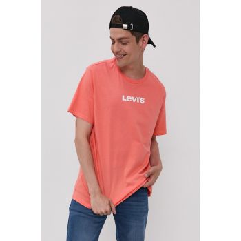 Levi's Tricou bărbați, culoarea portocaliu, cu imprimeu