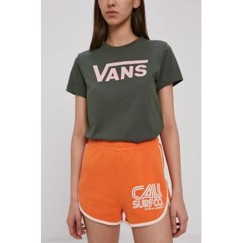 Superdry Pantaloni scurți femei, culoarea portocaliu, cu imprimeu, medium waist de firma originali
