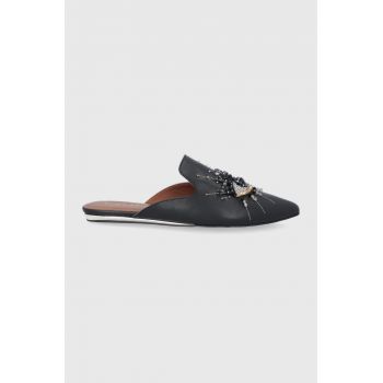 Kurt Geiger London Șlapi de piele femei, culoarea negru