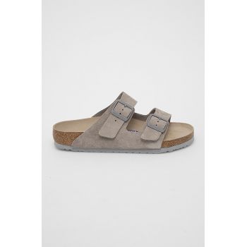 Birkenstock Papuci din piele culoarea gri 1020507.Stone.Coin-Stone.Coin