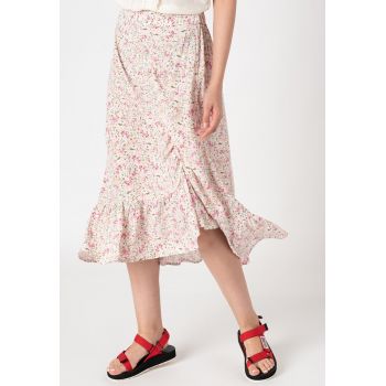 Fusta cu model floral si detaliu cu fronseuri