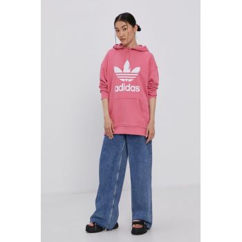 Adidas Originals Hanorac de bumbac H33587 femei, culoarea roz, cu imprimeu
