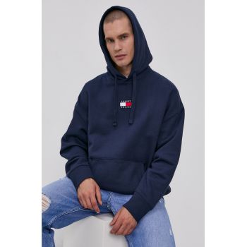 Tommy Jeans Hanorac de bumbac bărbați, culoarea albastru marin, cu imprimeu ieftin