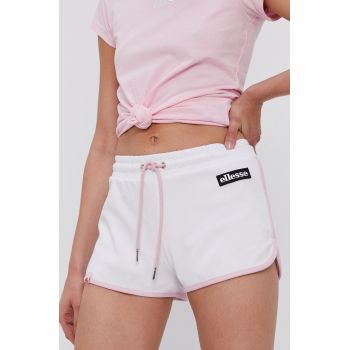 Ellesse Pantaloni scurți femei, culoarea alb, material neted, medium waist SGJ11886-426