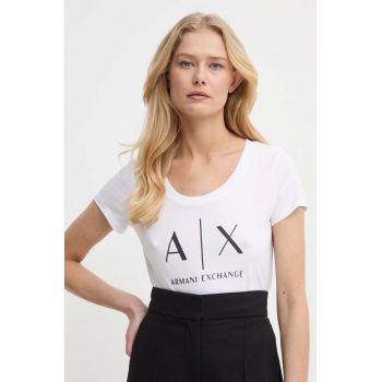 Armani Exchange tricou din bumbac femei, culoarea alb