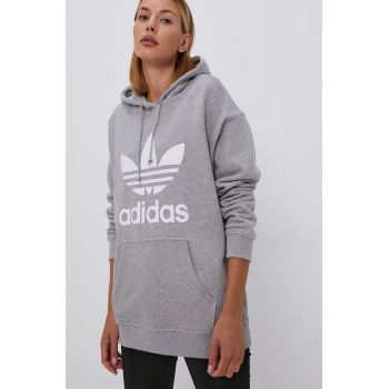 Adidas Originals Hanorac de bumbac H33589 femei, culoarea gri, cu imprimeu
