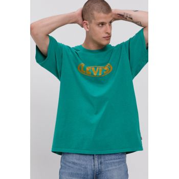 Levi's Tricou din bumbac culoarea verde, cu imprimeu de firma original