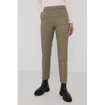 MAX&Co. Pantaloni femei, culoarea verde, model drept, high waist