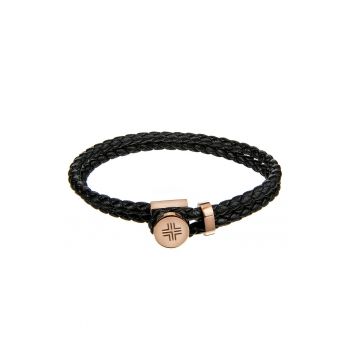 Bratara impletita din piele - Negru/Auriu rose