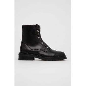 AllSaints Bocanci de piele Ariel femei, culoarea negru, cu toc plat