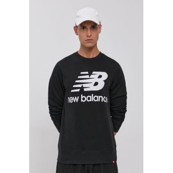 New Balance Bluză MT03560BK bărbați, culoarea negru, cu imprimeu