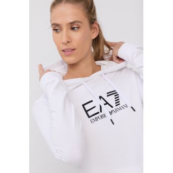 EA7 Emporio Armani Bluză femei, culoarea alb, material neted