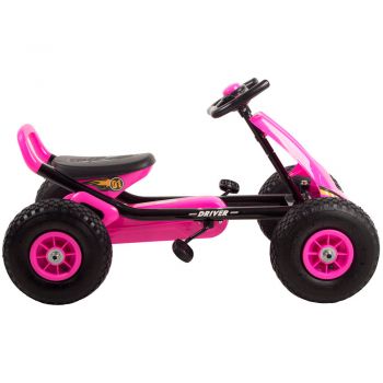 Kart cu pedale si roti gonflabile Driver Kidscare roz la reducere