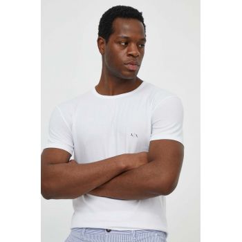 Armani Exchange tricou 2-pack barbati, culoarea alb, neted ieftin