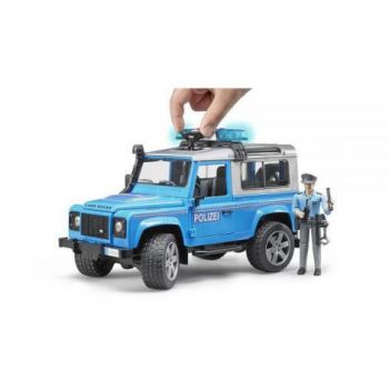 BRUDER - MASINA DE POLITIE LAND ROVER DEFENDER CU POLITIST SI ACCESORII