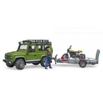 BRUDER - MASINA DE TEREN LAND ROVER DEFENDER CU REMORCA SI MOTOCICLETA DUCATI