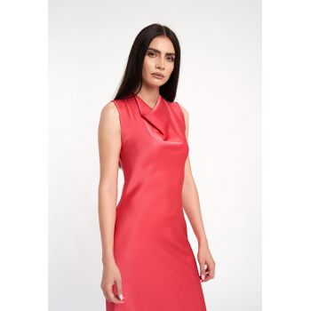 Rochie midi de satin cu decolteu drapat R1189