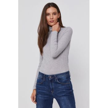 Pepe Jeans Longsleeve femei, culoarea gri, cu guler