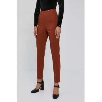 Nissa Pantaloni femei, culoarea maro, fason tigareta, high waist