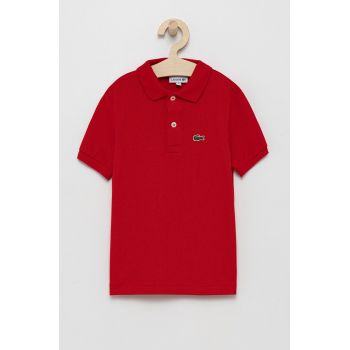 Lacoste tricouri polo din bumbac pentru copii culoarea rosu, neted ieftin