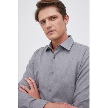 Boss Cămașă din bumbac bărbați, culoarea gri, cu guler clasic, slim