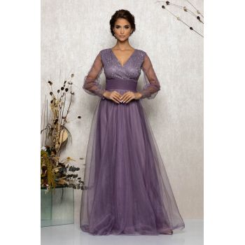Rochie de ocazie din tull cu dantela Dinasty Mov