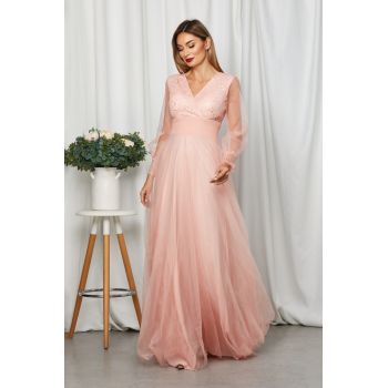 Rochie de ocazie din tull cu dantela Dinasty Peach